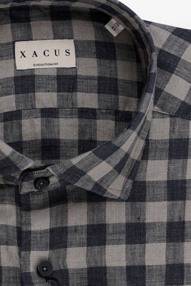 Xacus Hemd Herren Xacus Classic Karo 100% Leinen Kragen Französisch Lange Ärmel