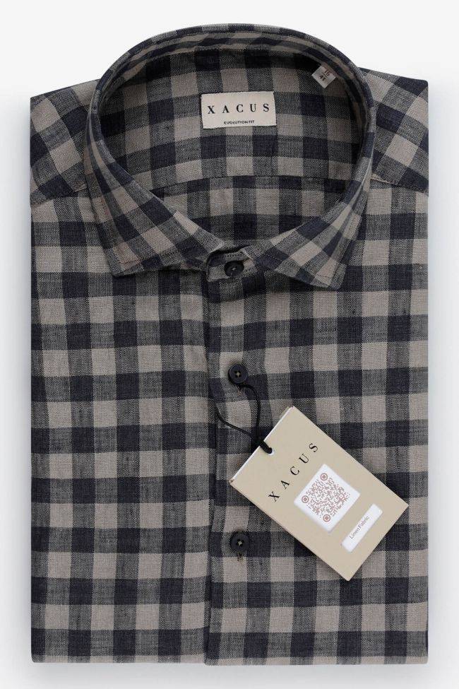 xacus Hemd Herren Xacus Classic Karo 100% Leinen kragen Französisch Lange Ärmel