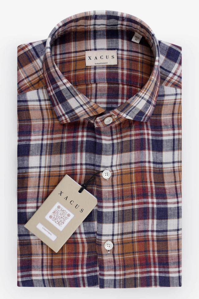xacus Hemd Herren Xacus Classic Karo 100% Leinen kragen Französisch Lange Ärmel