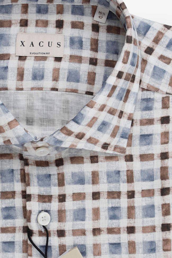 xacus Hemd Herren Xacus Classic Karo 100% Leinen kragen Französisch Lange Ärmel