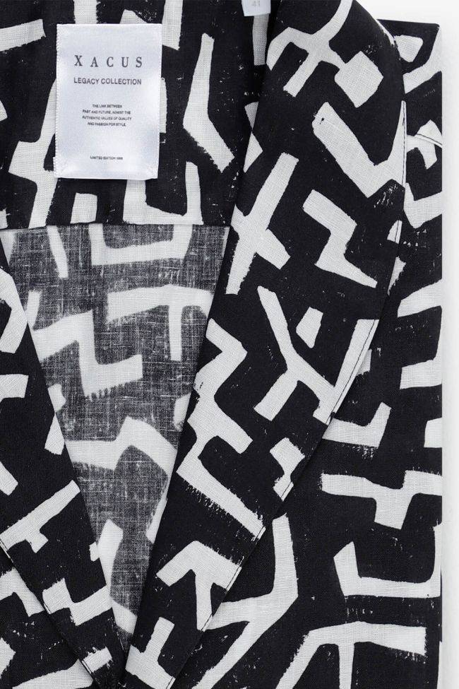 Xacus Hemd Herren Xacus Classic Muster 60% Leinen 40% Baumwolle Kragen Hawaiikragen Kurze Ärmel