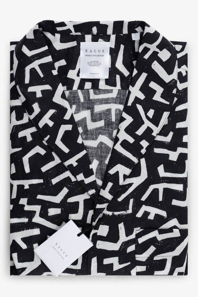 Xacus Hemd Herren Xacus Classic Muster 60% Leinen 40% Baumwolle Kragen Hawaiikragen Kurze Ärmel