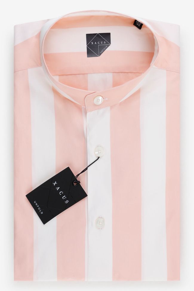 xacus Hemd Herren Xacus Classic Streifen 100% Baumwolle kragen Mandarinkragen Lange Ärmel