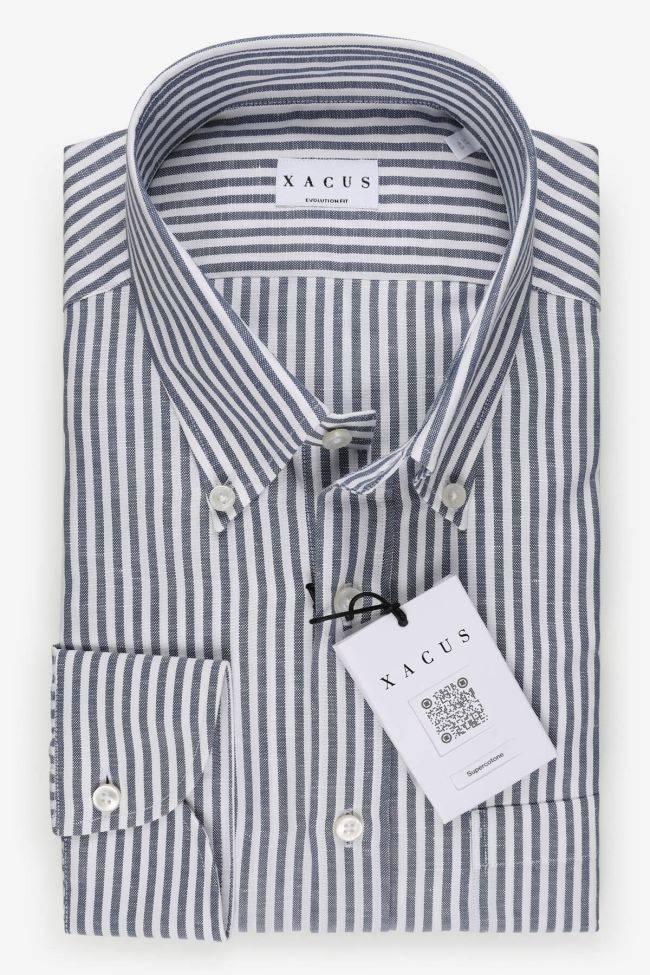 xacus Hemd Herren Xacus Classic Streifen 55% cotton 45% hemp kragen Französisch Lange Ärmel
