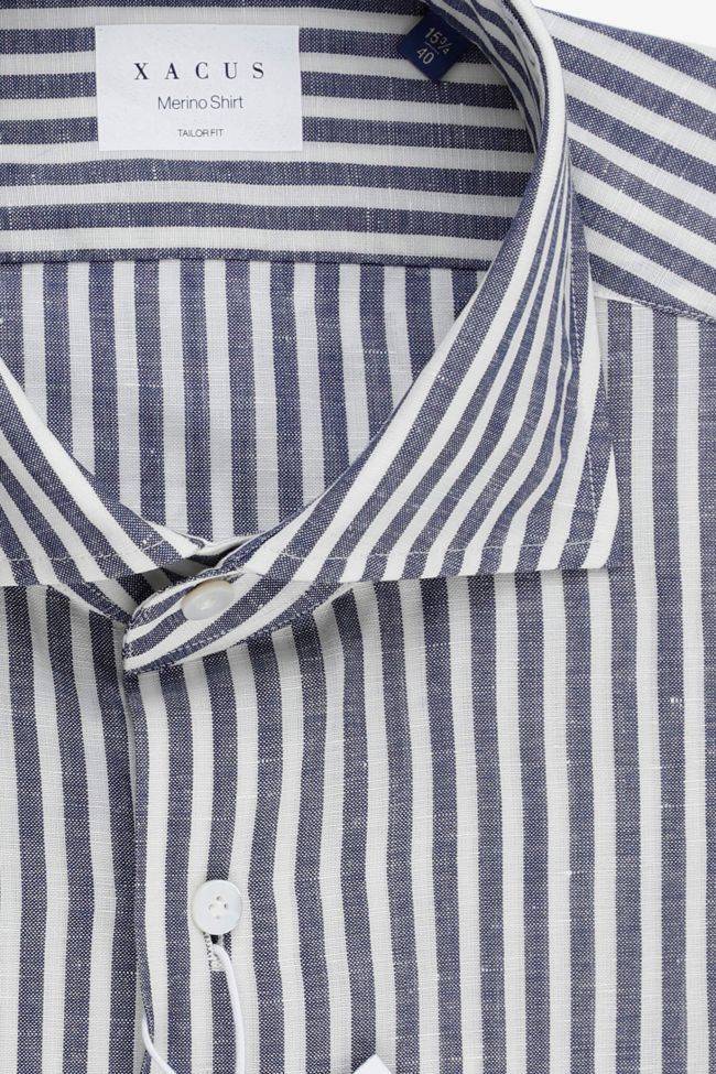 Xacus Hemd Herren Xacus Regular Bügelfreie Streifen 53% Virgin Wool 47% Linen Kragen Französisch Lange Ärmel