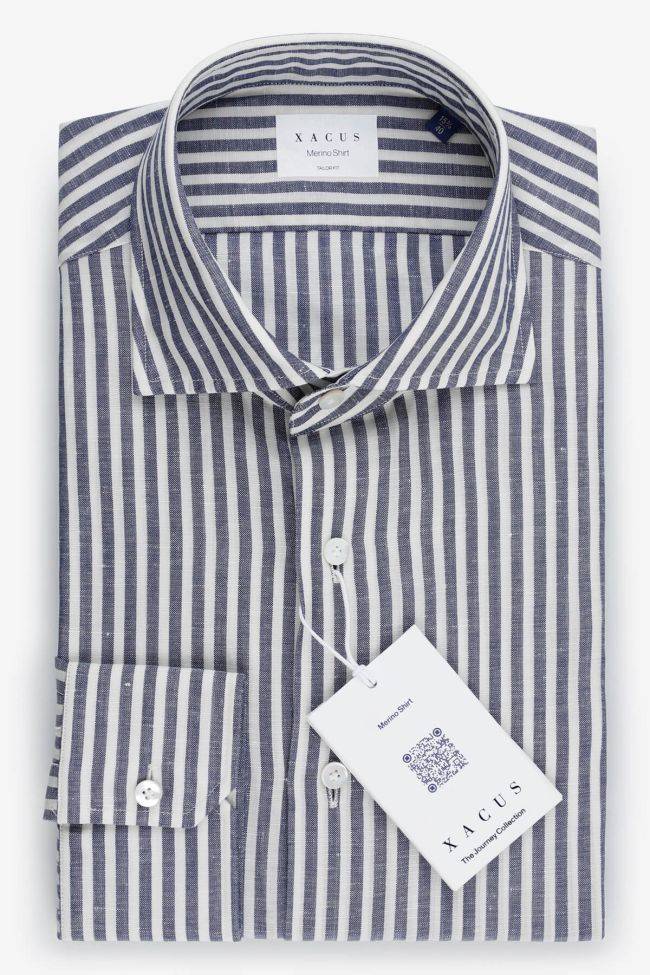 xacus Hemd Herren Xacus Regular Bügelfreie Streifen 53% virgin wool 47% linen kragen Französisch Lange Ärmel