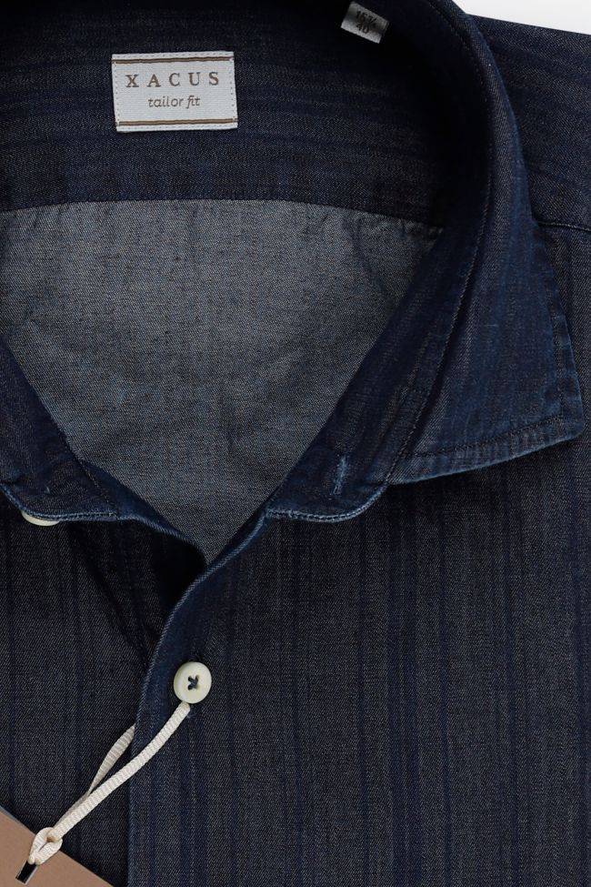 Xacus Hemd Herren Xacus Regular Einfarbig 100% Baumwolle Denim Jeans Kragen Französisch Lange Ärmel