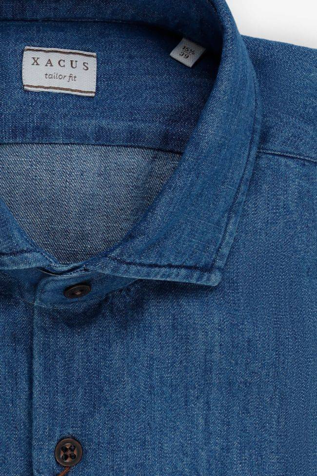 Xacus Hemd Herren Xacus Regular Einfarbig 100% Baumwolle Denim Jeans Kragen Französisch Lange Ärmel