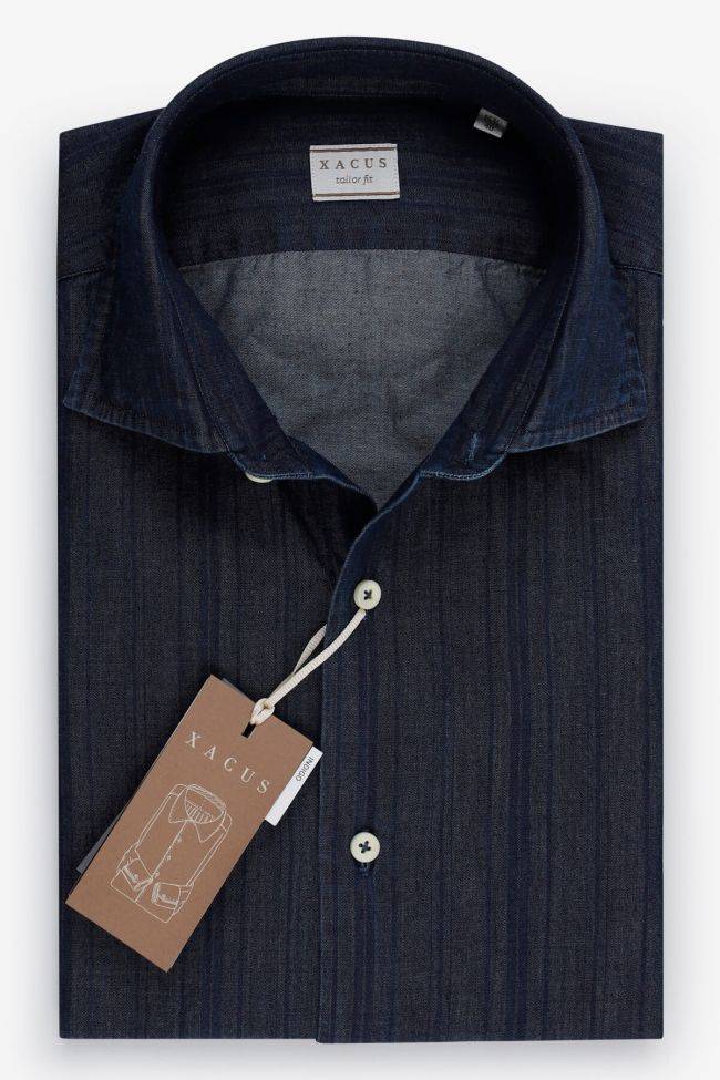 xacus Hemd Herren Xacus Regular Einfarbig 100% Baumwolle Denim Jeans kragen Französisch Lange Ärmel