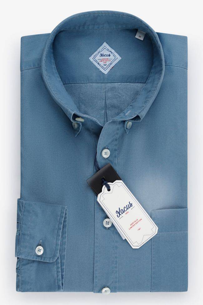 Xacus Hemd Herren Xacus Regular Einfarbig 100% Baumwolle Kragen Button-Down Lange Ärmel