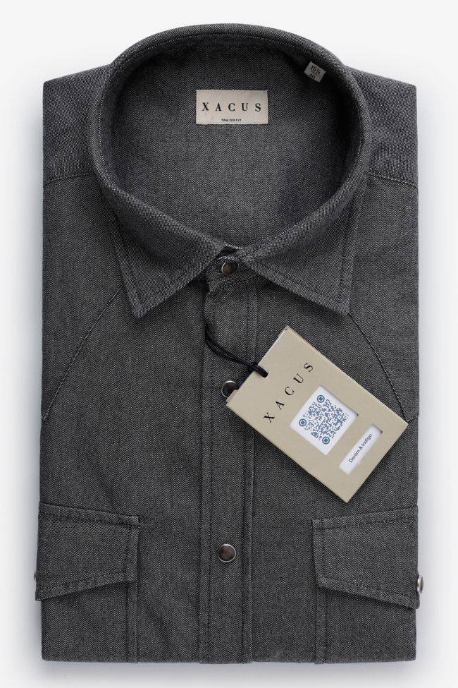 xacus Hemd Herren Xacus Regular Einfarbig 100% Baumwolle Denim Jeans kragen Italienisch Lange Ärmel