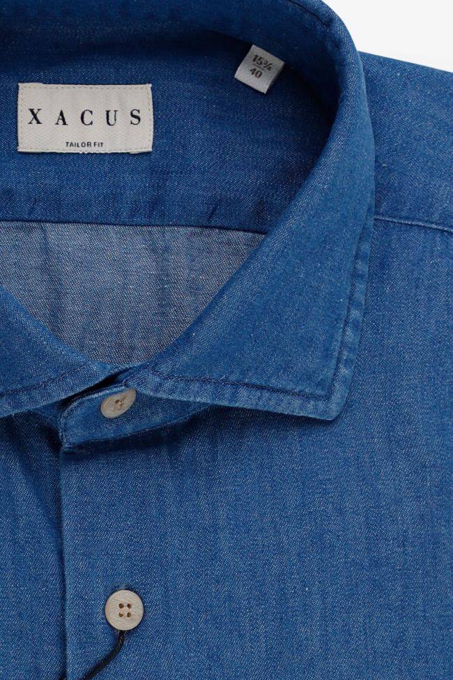 Xacus Hemd Herren Xacus Regular Einfarbig 100% Baumwolle Denim Jeans Kragen Französisch Lange Ärmel