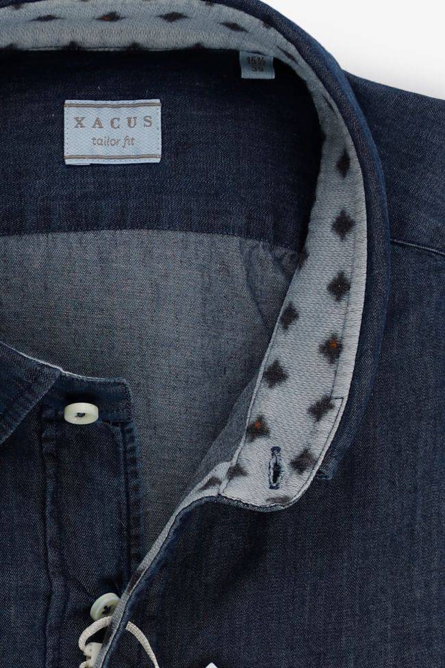Xacus Hemd Herren Xacus Regular Einfarbig 100% Baumwolle Denim Jeans Kragen Button-Down Lange Ärmel