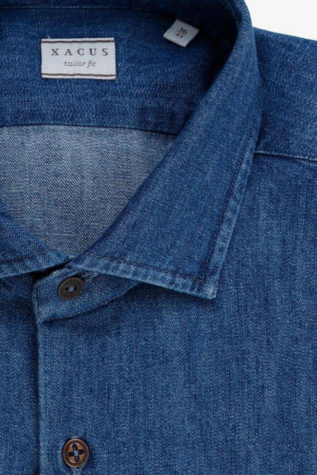 Xacus Hemd Herren Xacus Regular Einfarbig 100% Baumwolle Denim Jeans Kragen Französisch Lange Ärmel