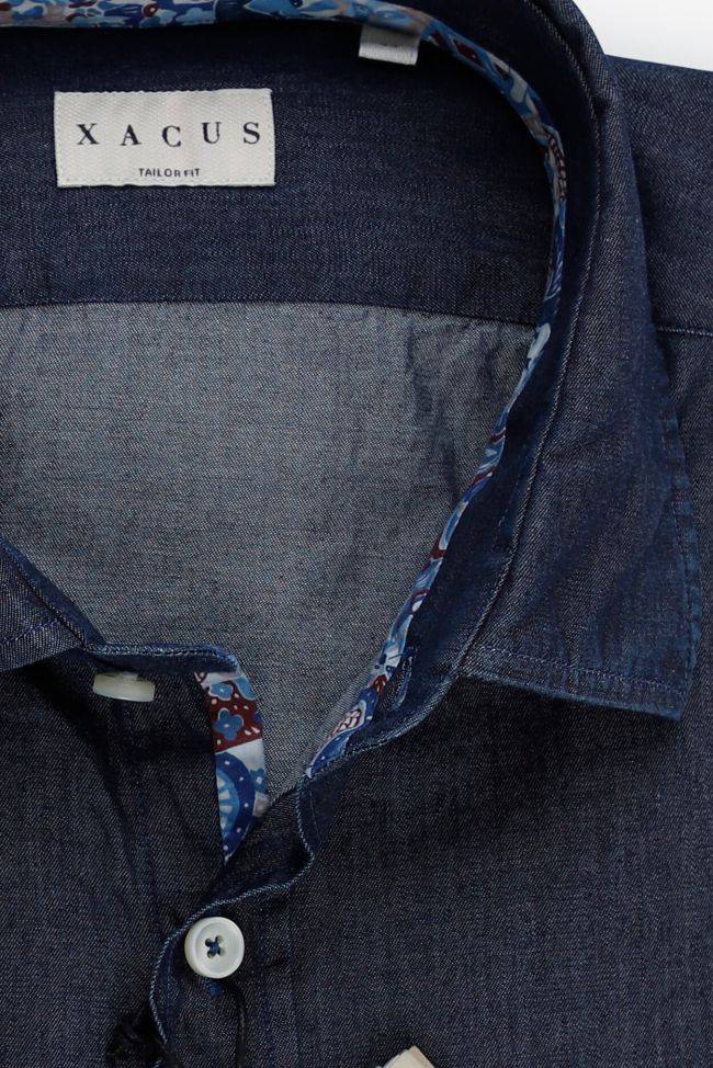 Xacus Hemd Herren Xacus Regular Einfarbig 100% Baumwolle Denim Jeans Kragen Französisch Lange Ärmel