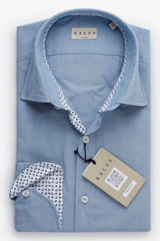 xacus Hemd Herren Xacus Regular Einfarbig 100% Baumwolle kragen Italienisch Lange Ärmel