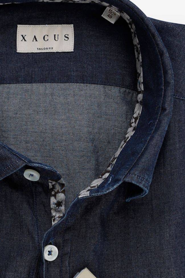 Xacus Hemd Herren Xacus Regular Einfarbig 100% Baumwolle Denim Jeans Kragen Italienisch Lange Ärmel