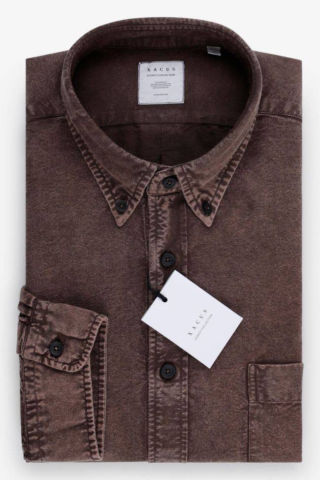 xacus Hemd Herren Xacus Regular Einfarbig 100% Baumwolle Denim Jeans kragen Button-Down Lange Ärmel