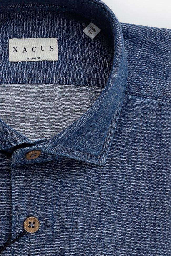 Xacus Hemd Herren Xacus Regular Einfarbig 100% Baumwolle Denim Jeans Kragen Französisch Lange Ärmel
