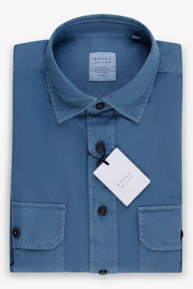 Xacus Hemd Herren Xacus Regular Einfarbig 100% Baumwolle Kragen Italienisch Lange Ärmel