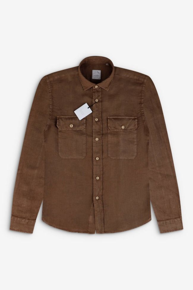 Xacus Hemd Herren Xacus Regular Einfarbig 100% Leinen Kragen Italienisch Lange Ärmel