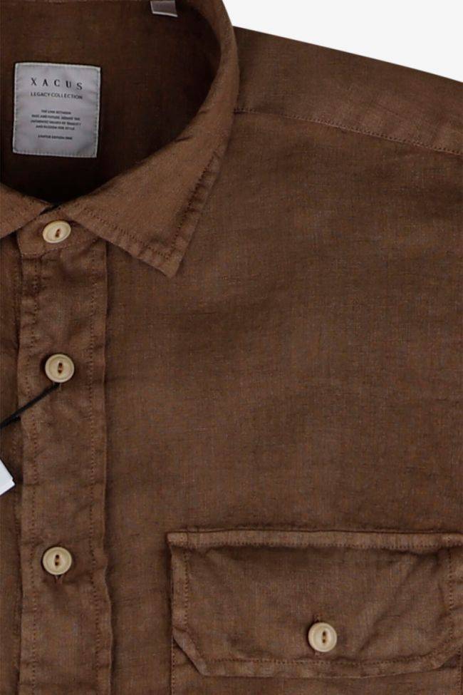 Xacus Hemd Herren Xacus Regular Einfarbig 100% Leinen Kragen Italienisch Lange Ärmel