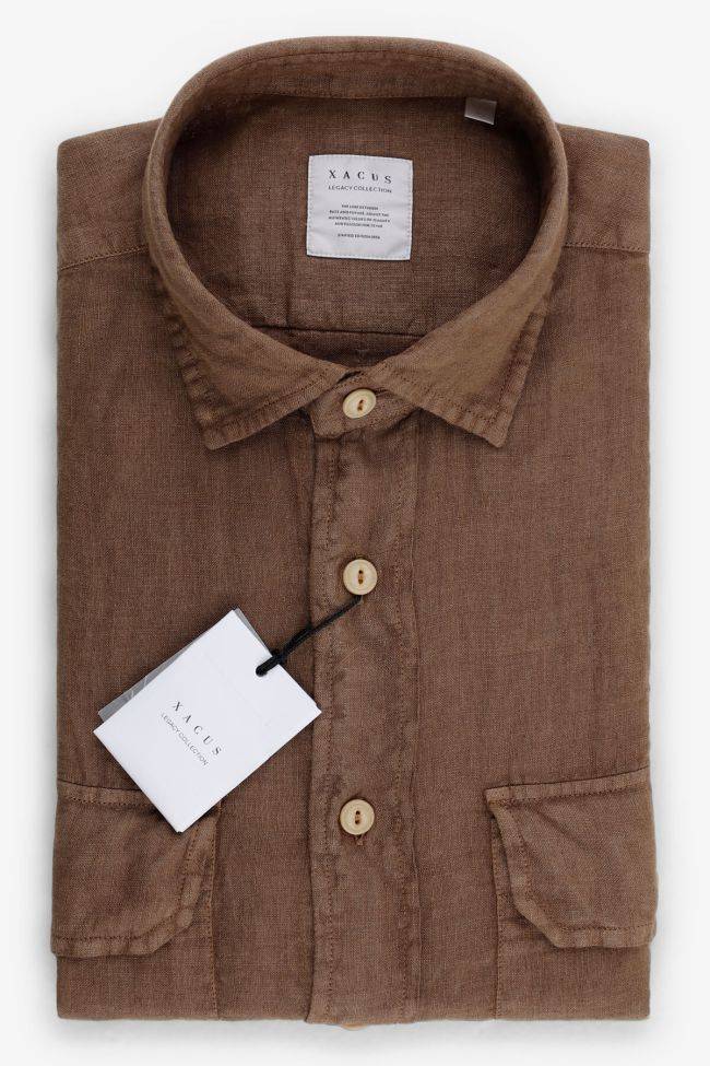 xacus Hemd Herren Xacus Regular Einfarbig 100% Leinen kragen Italienisch Lange Ärmel