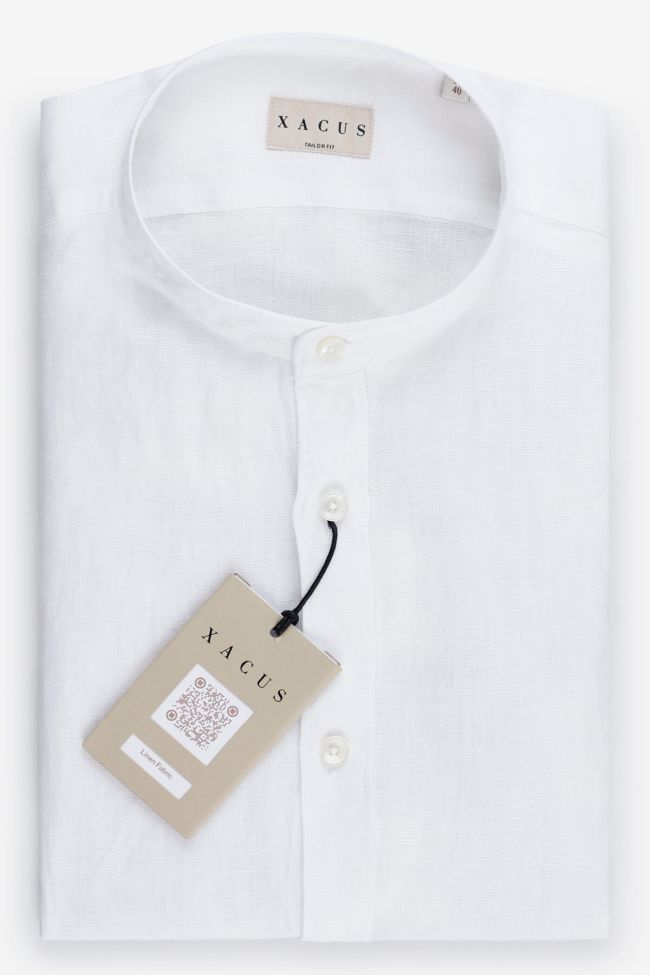 xacus Hemd Herren Xacus Regular Einfarbig 100% Leinen kragen Mandarinkragen Lange Ärmel