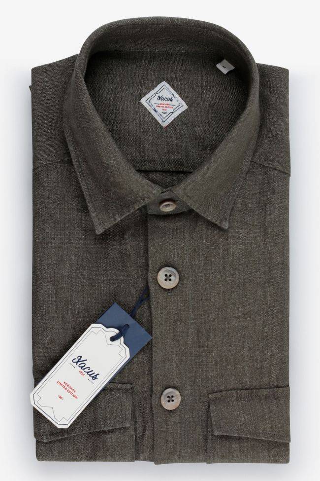 xacus Hemd Herren Xacus Regular Einfarbig 100% Leinen kragen Italienisch Lange Ärmel