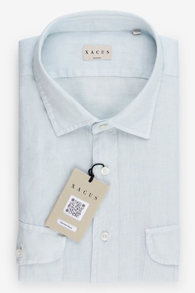 Xacus Hemd Herren Xacus Regular Einfarbig 100% Leinen Kragen Italienisch Lange Ärmel