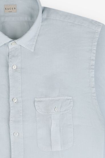 Xacus Hemd Herren Xacus Regular Einfarbig 100% Leinen Kragen Italienisch Lange Ärmel