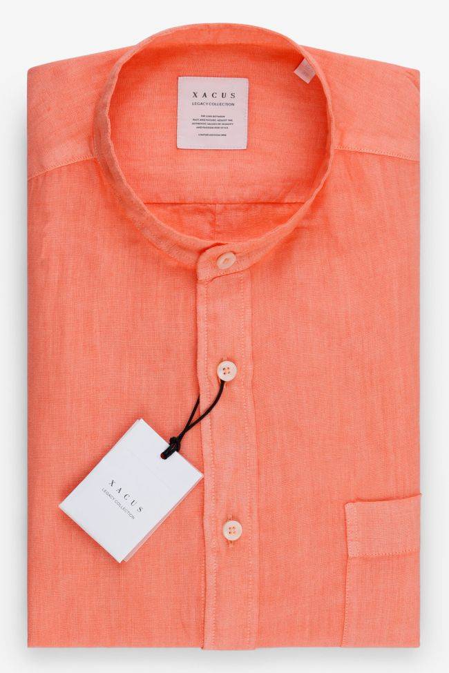 Xacus Hemd Herren Xacus Regular Einfarbig 100% Leinen Kragen Mandarinkragen Lange Ärmel