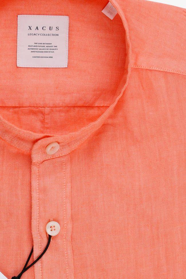 xacus Hemd Herren Xacus Regular Einfarbig 100% Leinen kragen Mandarinkragen Lange Ärmel