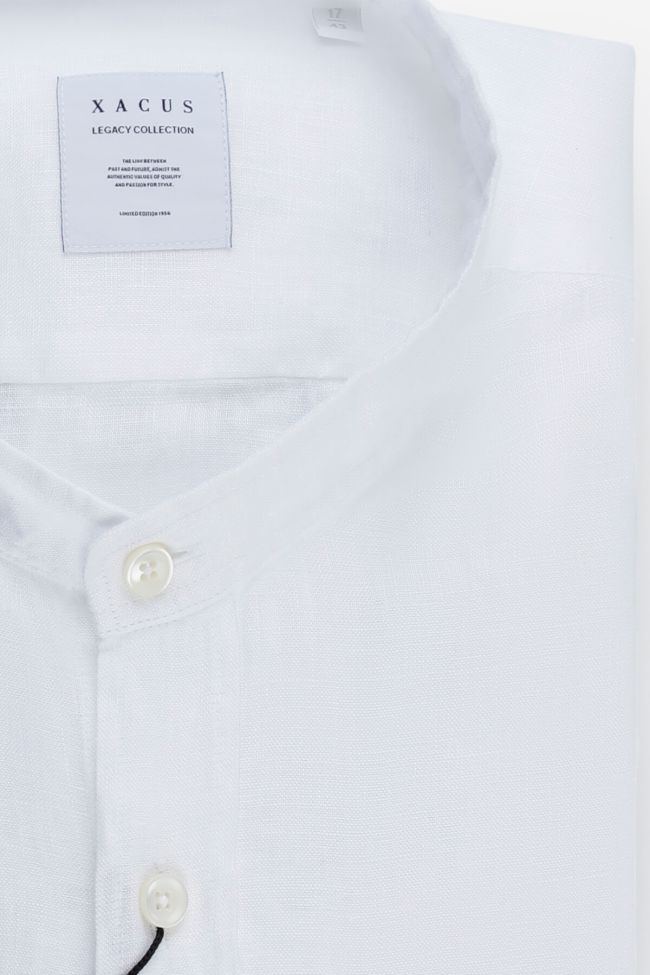 Xacus Hemd Herren Xacus Regular Einfarbig 100% Leinen Kragen Mandarinkragen Lange Ärmel