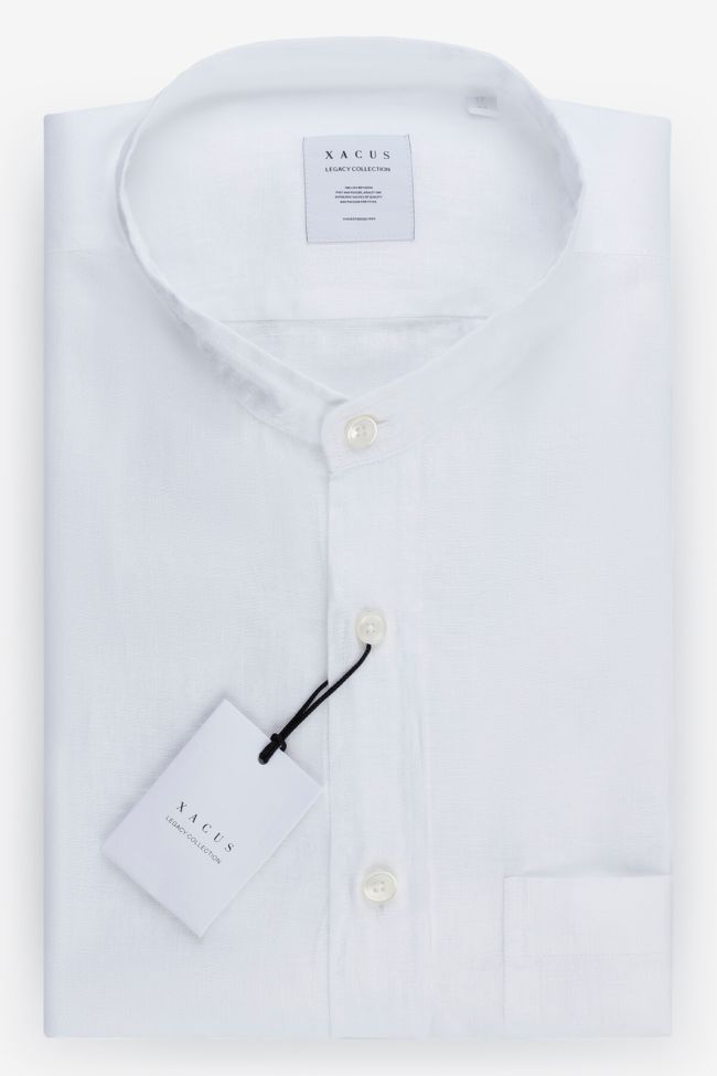 xacus Hemd Herren Xacus Regular Einfarbig 100% Leinen kragen Mandarinkragen Lange Ärmel