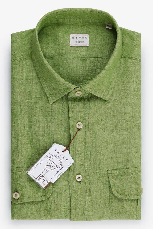 xacus Hemd Herren Xacus Regular Einfarbig 100% Leinen kragen Italienisch Lange Ärmel