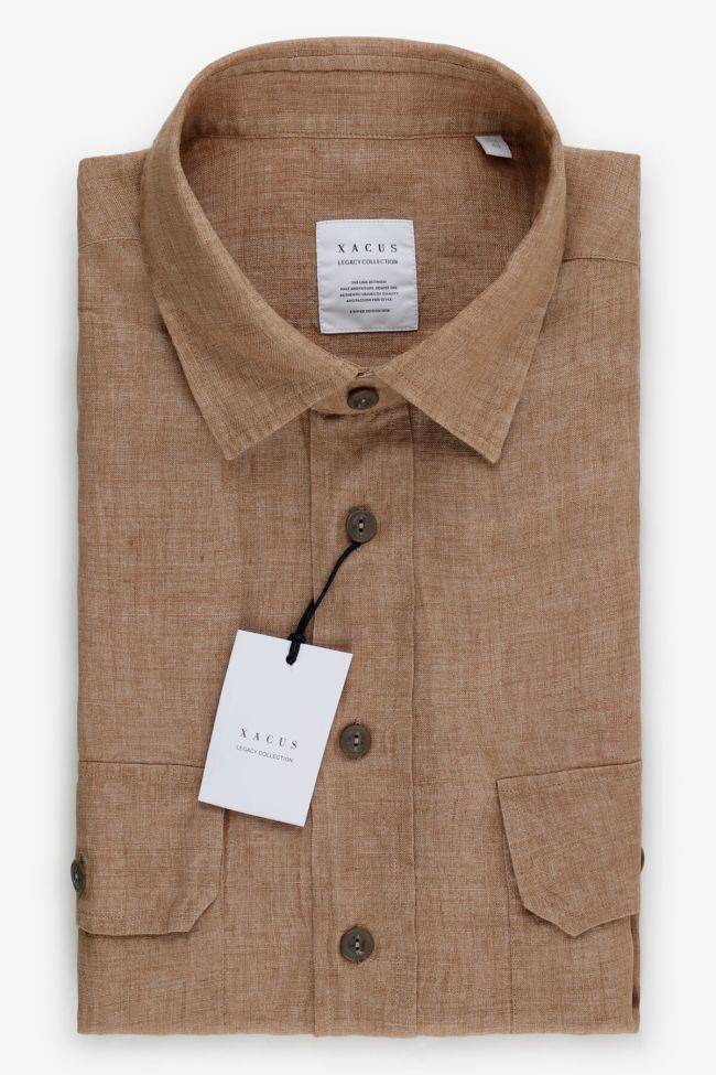 Xacus Hemd Herren Xacus Regular Einfarbig 100% Leinen Kragen Italienisch Lange Ärmel