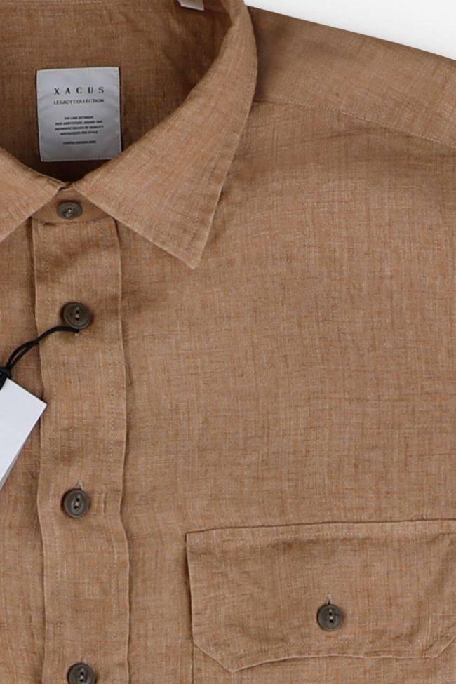 Xacus Hemd Herren Xacus Regular Einfarbig 100% Leinen Kragen Italienisch Lange Ärmel