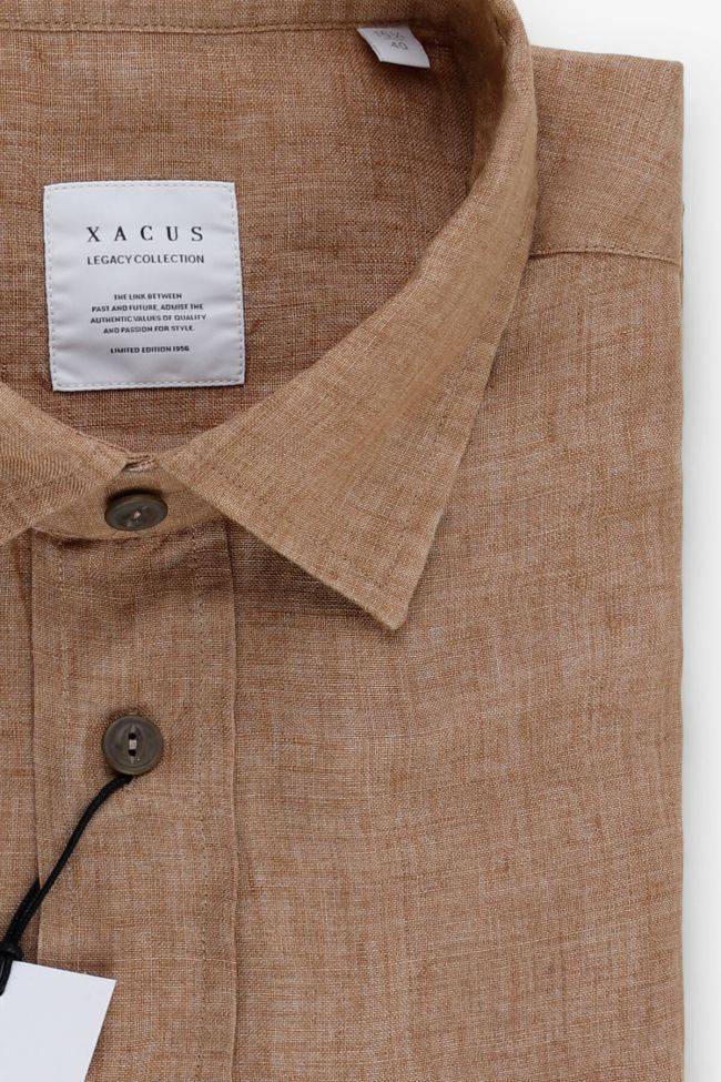 Xacus Hemd Herren Xacus Regular Einfarbig 100% Leinen Kragen Italienisch Lange Ärmel