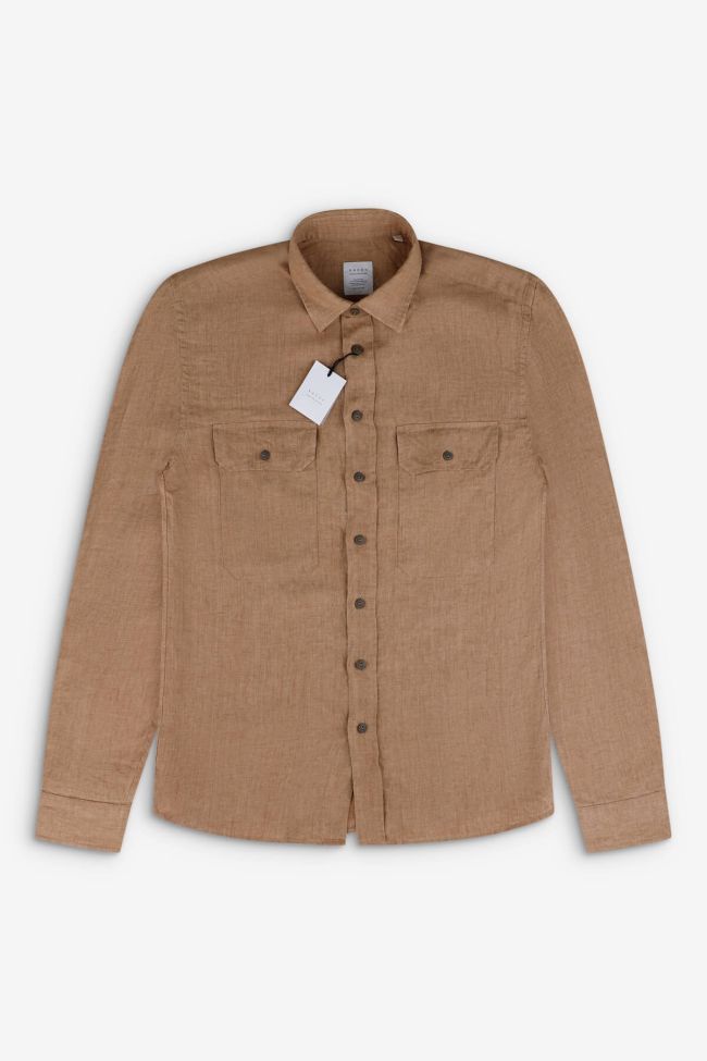 xacus Hemd Herren Xacus Regular Einfarbig 100% Leinen kragen Italienisch Lange Ärmel