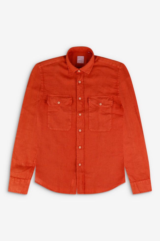 Xacus Hemd Herren Xacus Regular Einfarbig 100% Leinen Kragen Italienisch Lange Ärmel