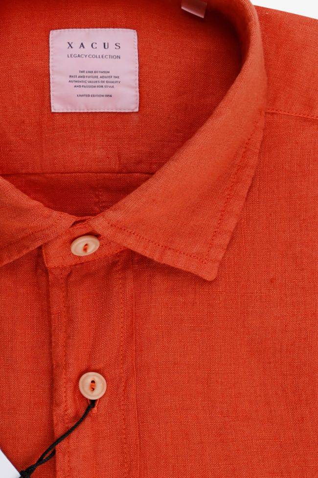 Xacus Hemd Herren Xacus Regular Einfarbig 100% Leinen Kragen Italienisch Lange Ärmel