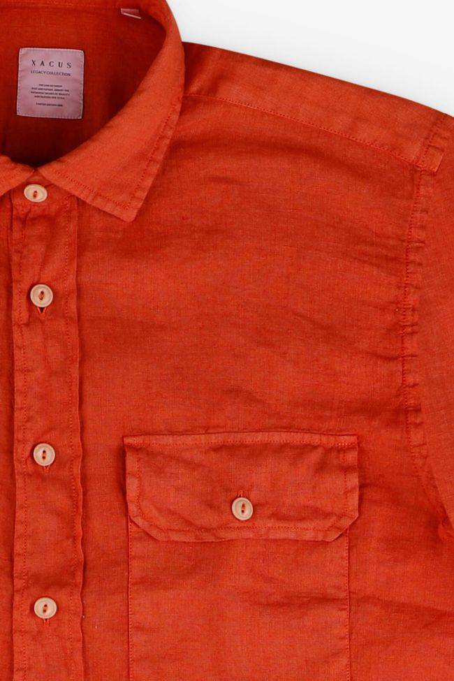 Xacus Hemd Herren Xacus Regular Einfarbig 100% Leinen Kragen Italienisch Lange Ärmel