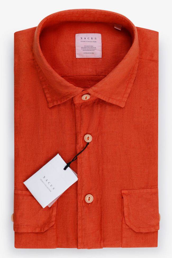 xacus Hemd Herren Xacus Regular Einfarbig 100% Leinen kragen Italienisch Lange Ärmel