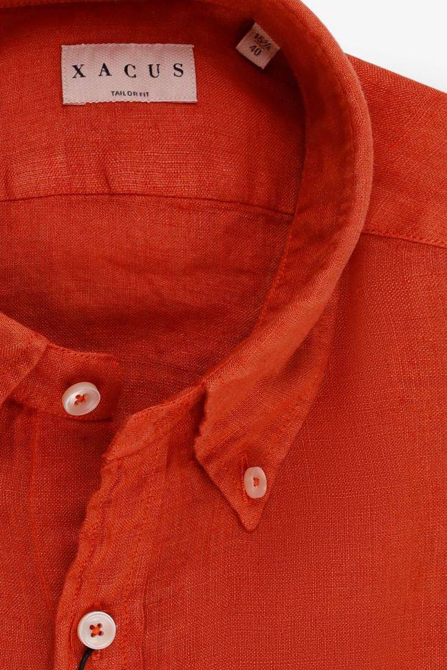 Xacus Hemd Herren Xacus Regular Einfarbig 100% Leinen Kragen Button-Down Lange Ärmel