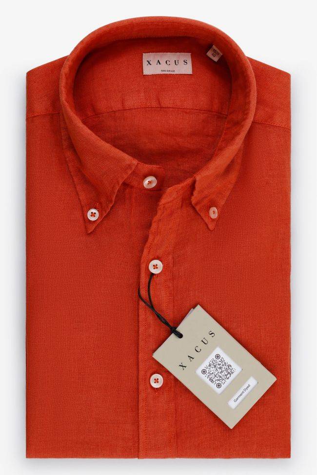 xacus Hemd Herren Xacus Regular Einfarbig 100% Leinen kragen Button-Down Lange Ärmel