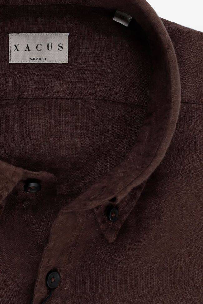 Xacus Hemd Herren Xacus Regular Einfarbig 100% Leinen Kragen Button-Down Lange Ärmel