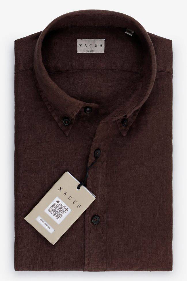 xacus Hemd Herren Xacus Regular Einfarbig 100% Leinen kragen Button-Down Lange Ärmel