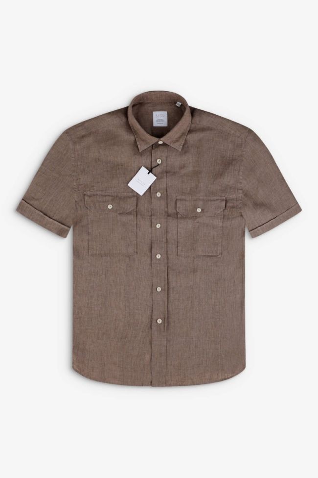 Xacus Hemd Herren Xacus Regular Einfarbig 100% Leinen Kragen Italienisch Lange Ärmel