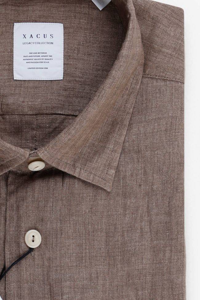 Xacus Hemd Herren Xacus Regular Einfarbig 100% Leinen Kragen Italienisch Lange Ärmel